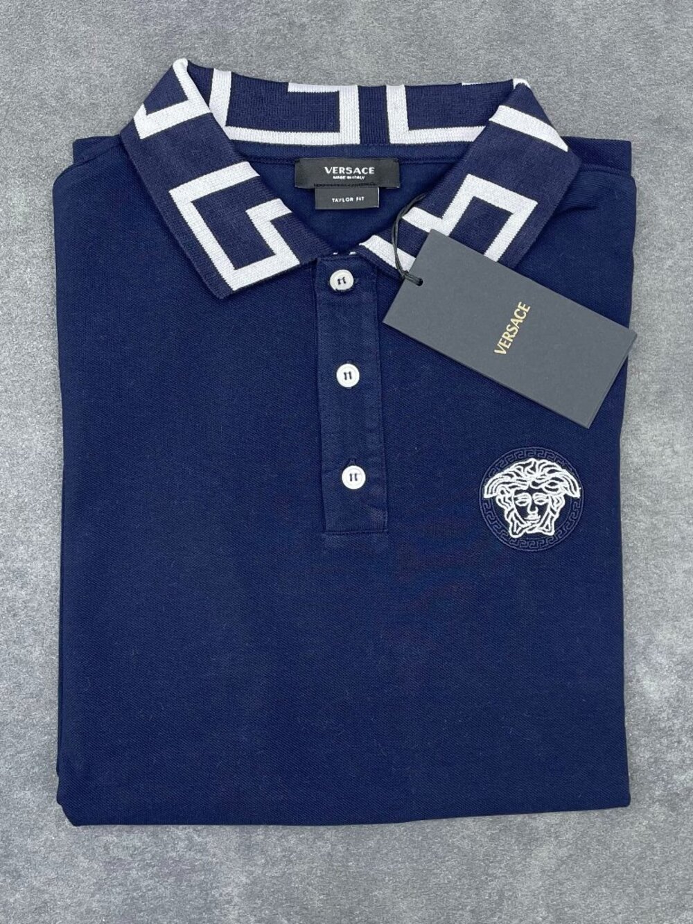 Versace Men’s Navy Blue Medusa Polo Shirt Tailor Fit- Size Medium